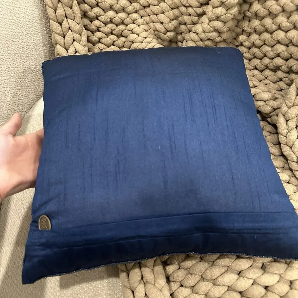 Pier 1 Imports Throw Pillow 13” Square Blue White Silver Beaded Geometric